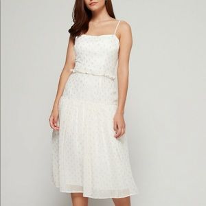 Nordstrom White and Gold Embroidery Midi Dress